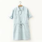Plain Short-sleeve Polo Dress Light Blue - One Size