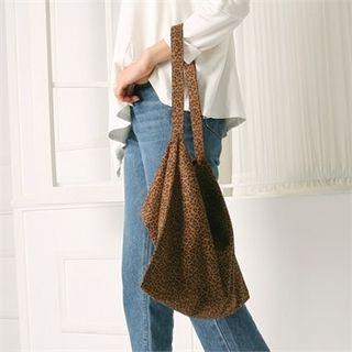 Faux-suede Leopard Shopper Bag Brown - One Size