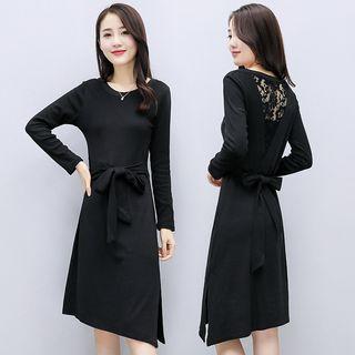 Lace Back Long-sleeve A-line Dress