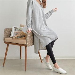 V-neck Lace-trim Dip-back Dress