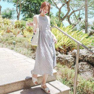 Sleeveless Tie-waist Stripe Midi Dress