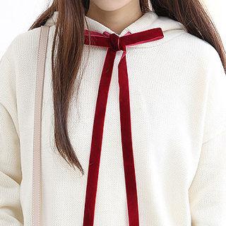 Drop-shoulder Velvet-strap Knit Hoodie