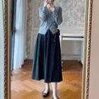Set: V-neck Plain Top + Midi A-line Skirt