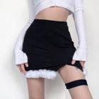 Fluffy Trim Mini Fitted Skirt