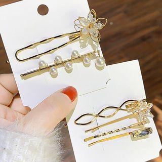 Set Of 3: Faux Pearl / Faux Crystal Hair Pin (assorted Designs)