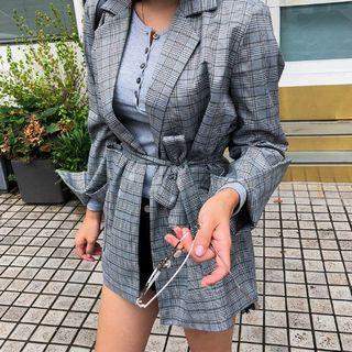 Wide-cuff Glen-plaid Robe Jacket