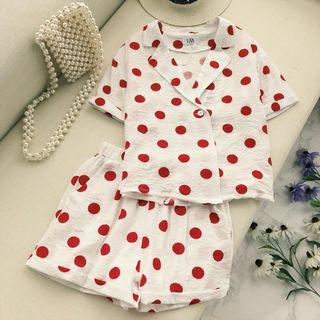 Set: Polka Dot Short-sleeve Shirt + Shorts