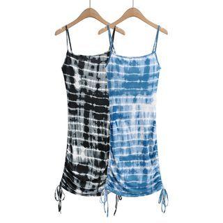 Spaghetti Strap Tie-dye Drawstring Bodycon Dress