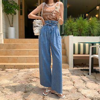 Paperbag Wide-leg Jeans Light Blue - One Size