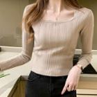 Long-sleeve Plain Cropped Knit Top / Camisole Top