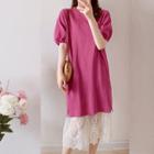 Round-neck Puff-sleeve Knit Dress