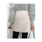 Flap-trim A-line Wool Blend Miniskirt