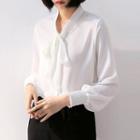 Puff-sleeve Ribbon Chiffon Blouse