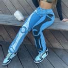 High-waist Bone Print Straight-fit Jeans