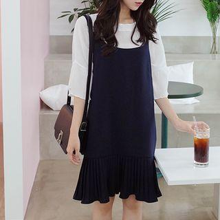 Pleated-hem Midi Jumper Dress