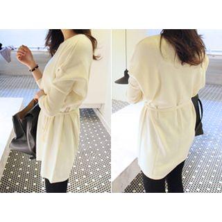 Dolman-sleeve Knit Dress With String