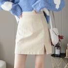Plain Slit-side Corduroy Mini Skirt