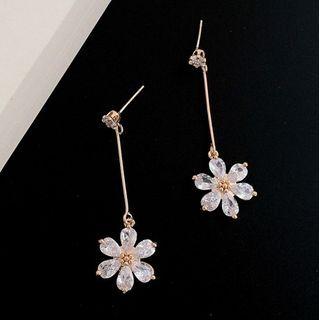 Flower Rhinestone Dangle Earring 1 Pair - Gold - One Size