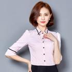 Contrast Trim 3/4-sleeve Dress Shirt