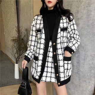 Plaid Cardigan / A-line Skirt