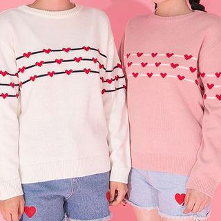 Crew-neck Heart Print Sweater