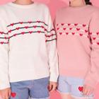 Crew-neck Heart Print Sweater