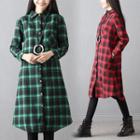 Long-sleeve Plaid A-line Shirtdress