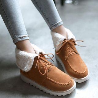 Platform Faux Fur Trim Lace Up Boots