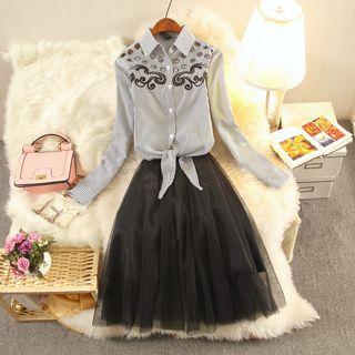 Set: Embroidered Shirt + Mesh Skirt