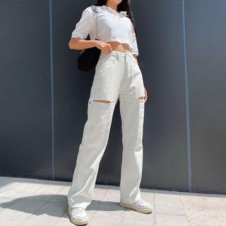 Cut-out Straight-fit Pants