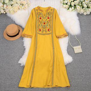 Ethnic Embroidered V-neck Dress