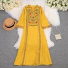 Ethnic Embroidered V-neck Dress