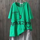 Short-sleeve Lettering T-shirt Green - One Size