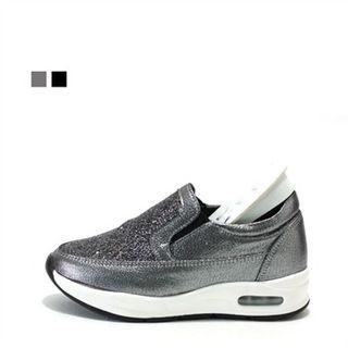 Platform Glittered Laceless Sneakers