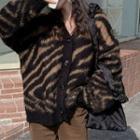 Zebra Print Cardigan Black & Beige - One Size