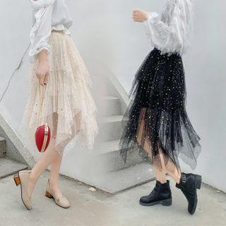 Glitter Layered Midi A-line Mesh Skirt