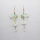 Butterfly Alloy Dangle Earring Pink & Green & White - One Size