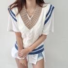 V-neck Cable Knit Sweater Vest White - One Size