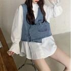 Tie-waist Denim Vest / Long-sleeve Plain Shirt