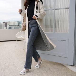 Sailor-collar Contrast-trim Long Cardigan
