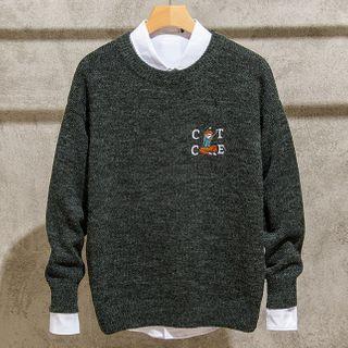 Embroidered Melange Sweater