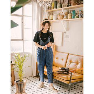 Baggy-fit Denim Jumper Pants Blue - One Size