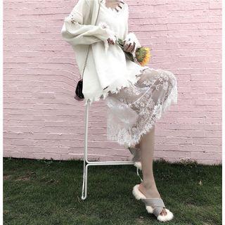Plain Distressed Sweater / Lace Slipdress
