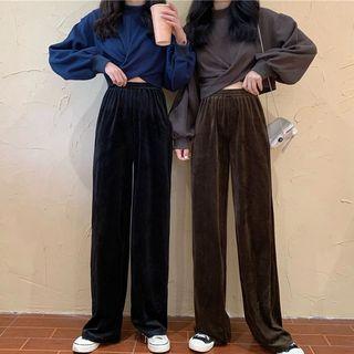 Long-sleeve Crisscross Sweatshirt / High-waist Velvet Pants