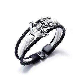 Fashion Creative Skull Multi-layer Black And White Leather Bracelet Silver - One Size