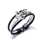 Fashion Creative Skull Multi-layer Black And White Leather Bracelet Silver - One Size