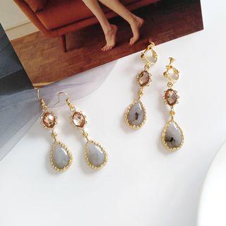 Rhinestone Gemstone Hook Drop Earring / Clip-on Earring