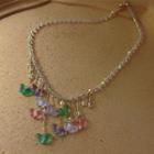 Butterfly Faux Crystal Pendant Alloy Necklace Pink & Green & Blue & White Butterfly - Gold - One Size