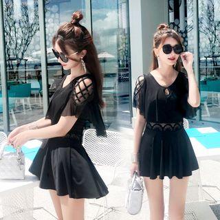 Set: Ripped-shoulder Swimdress + Swim Shorts