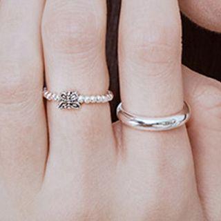 Butterfly Alloy Faux Pearl Ring Silver - One Size